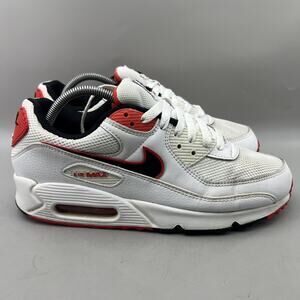 Nike Air Max 90 Running Shoes Men Size 9.5 White Red Comfort Low Top Sneakers